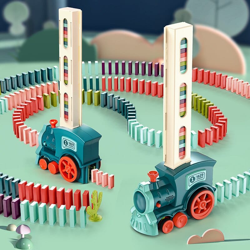 Jeu éducatif train domino avec lumière et son, favorisant l'apprentissage et le développement des enfants.
