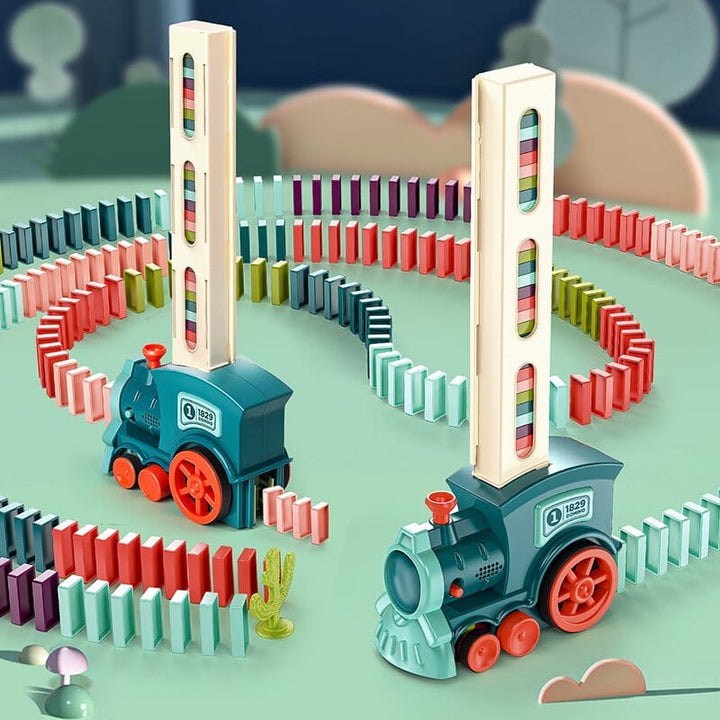 Jeu éducatif train domino avec lumière et son, favorisant l'apprentissage et le développement des enfants.