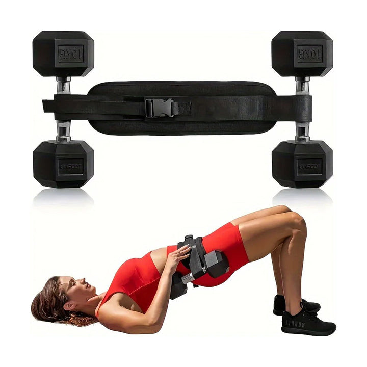Ceinture de musculation en néoprène pour hip thrust et soulevé de hanches, renforce fessiers et jambes.