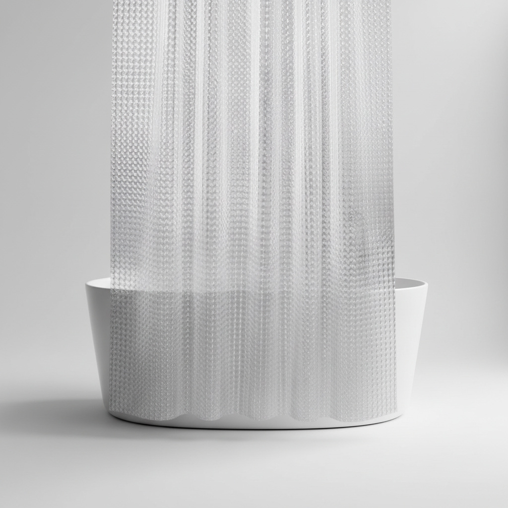 Rideau de douche LumiCurtain transparent en EVA, design moderne, facile d'entretien pour salle de bain.