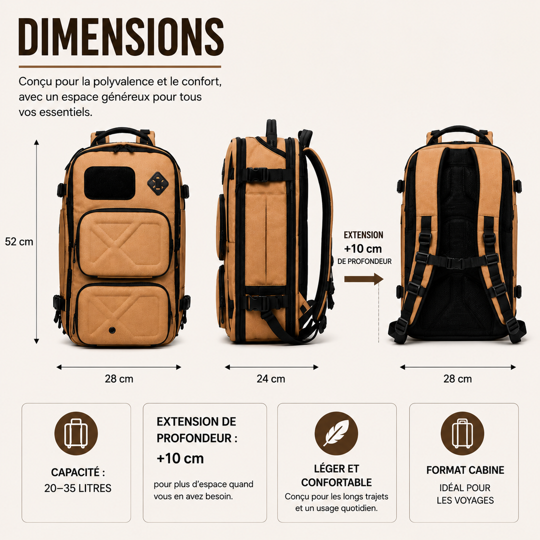 Sac à dos extensible TravelPack de couleur bleue, idéal pour les longs voyages et l'organisation.