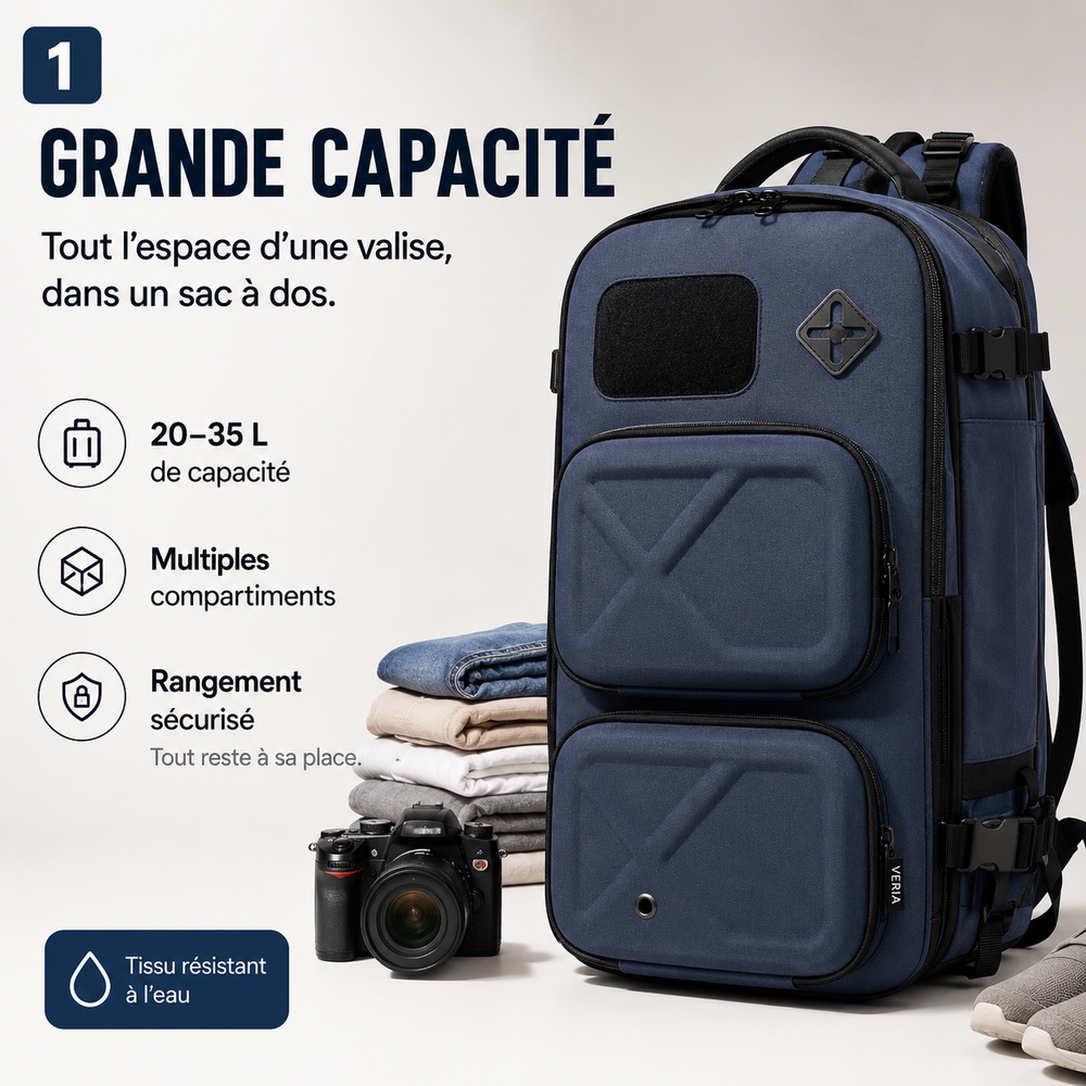 TravelPack sac à dos antivol imperméable, parfait pour le quotidien et les voyages compacts.