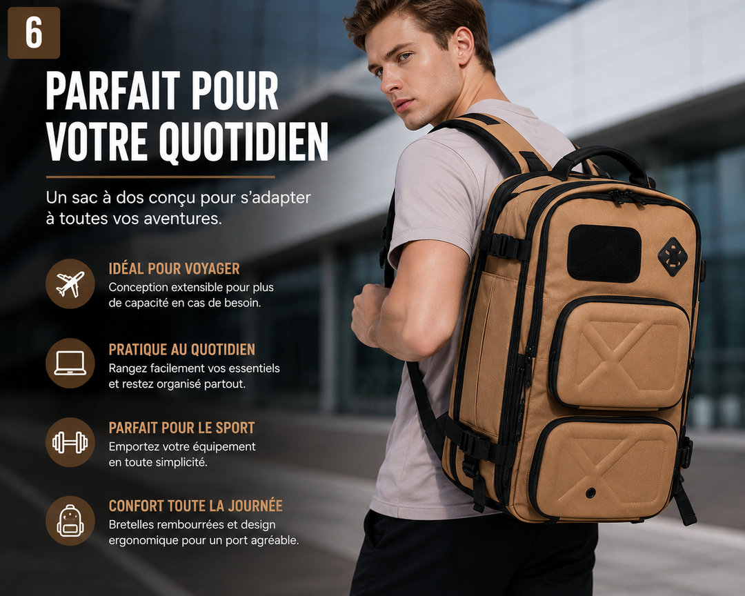 Détail du compartiment antivol du sac à dos TravelPack, sécurité optimale en voyage.