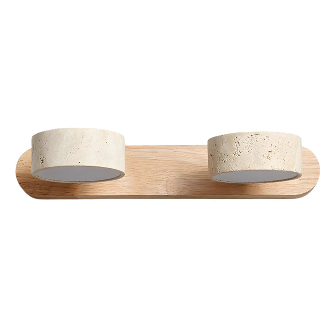Applique murale LED décorative en travertin et bois, pour ajouter une touche moderne à votre déco.