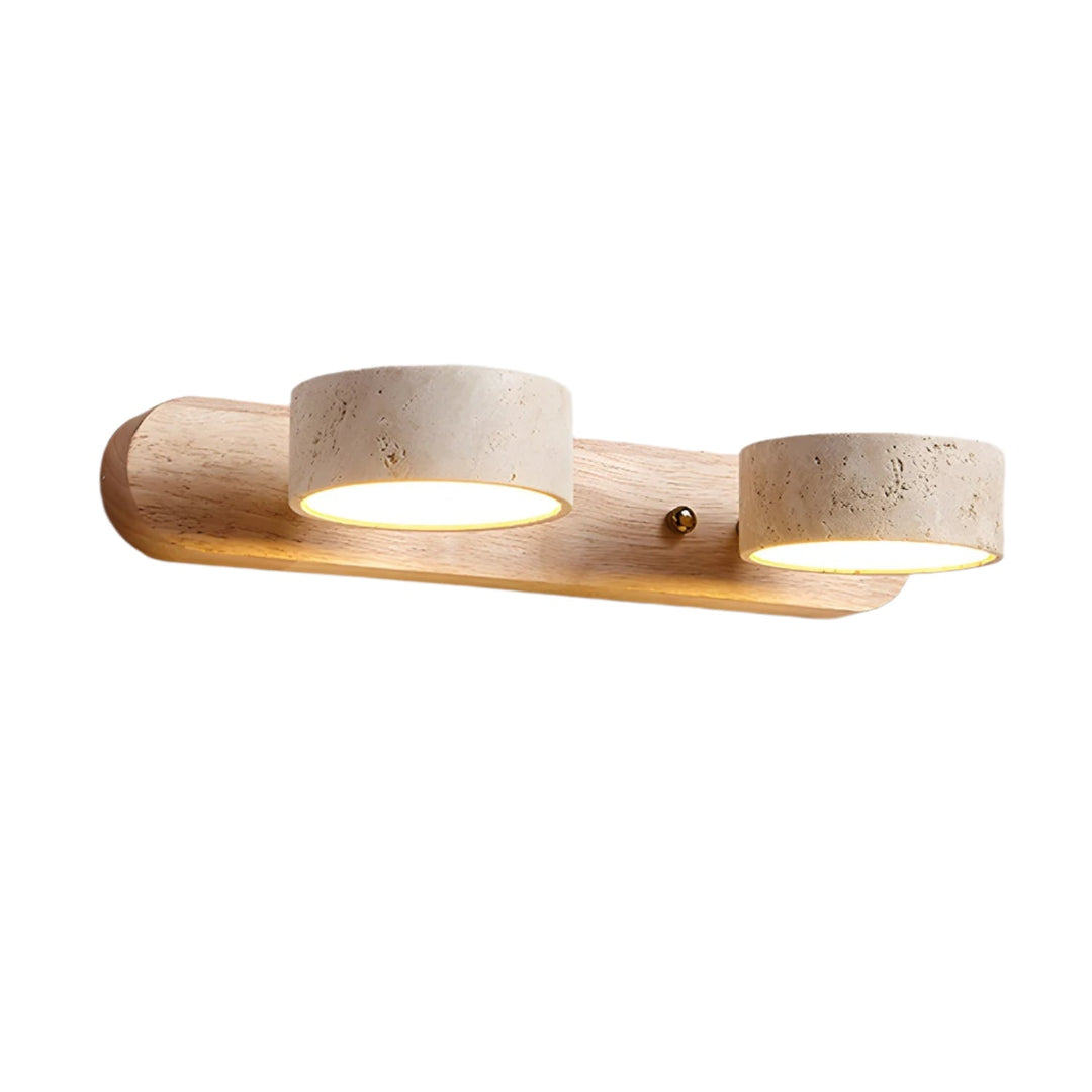 Éclairage LED intérieur, applique murale duo en bois et pierre naturelle, très fonctionnelle.