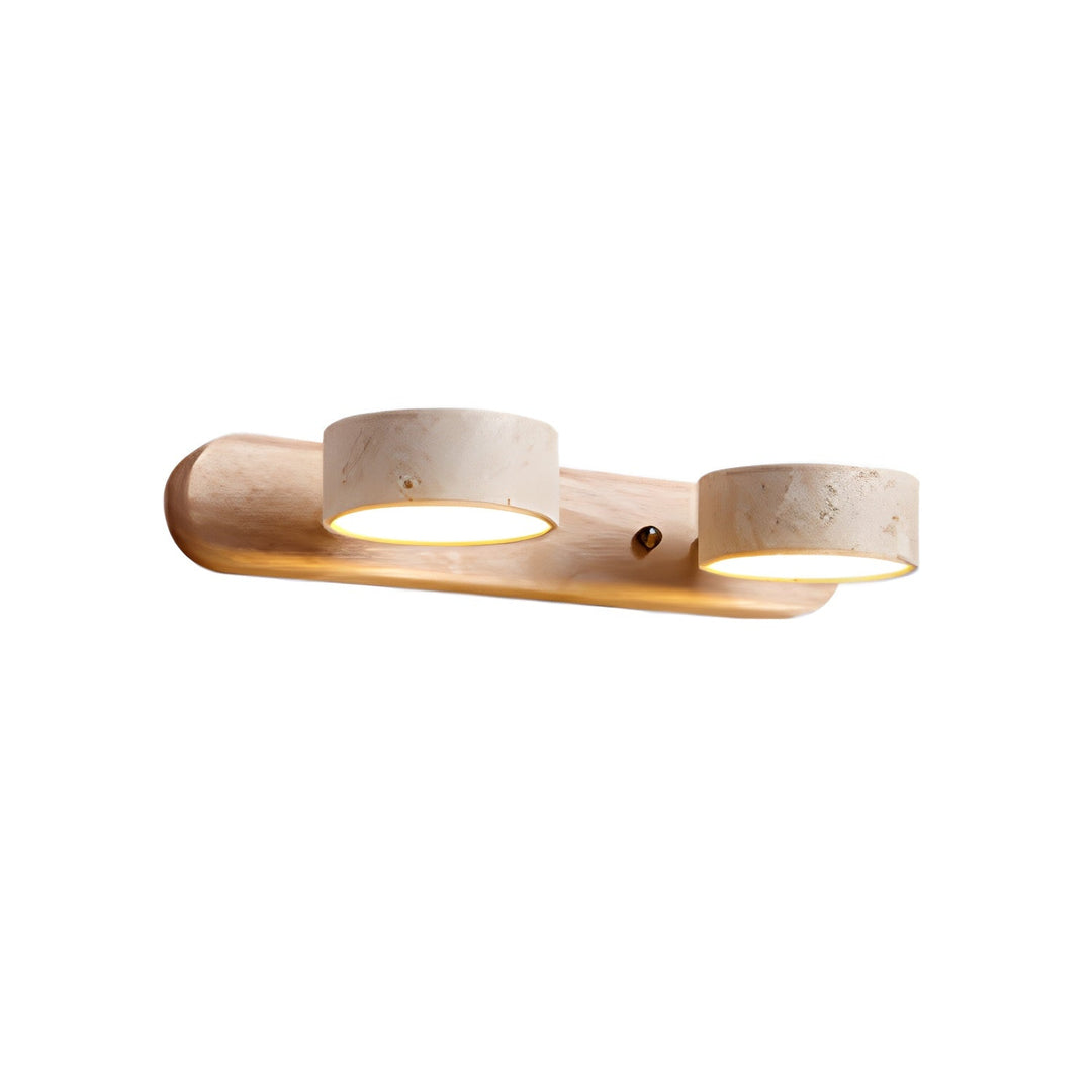Éclairage intérieur LED design, applique murale en travertin et bois naturel, très tendance.