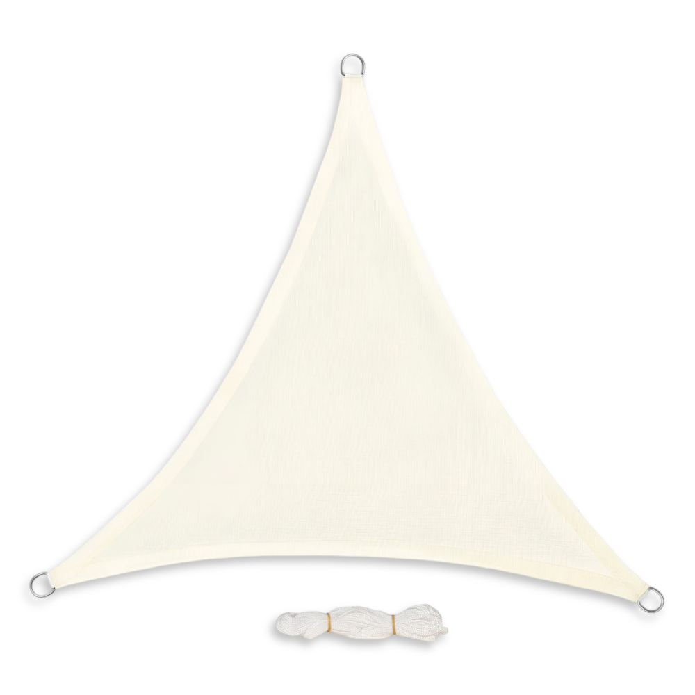 Voile triangulaire HDPE gris, crée une zone d'ombre fraîche et protégée jardin.