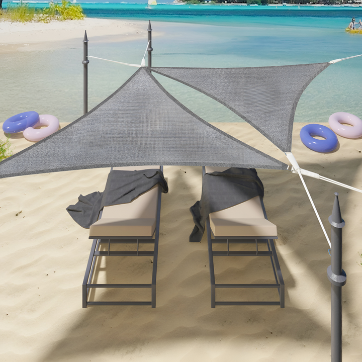 Voile d'ombrage HDPE triangulaire sable, protection UV 50+ extérieure jardin.
