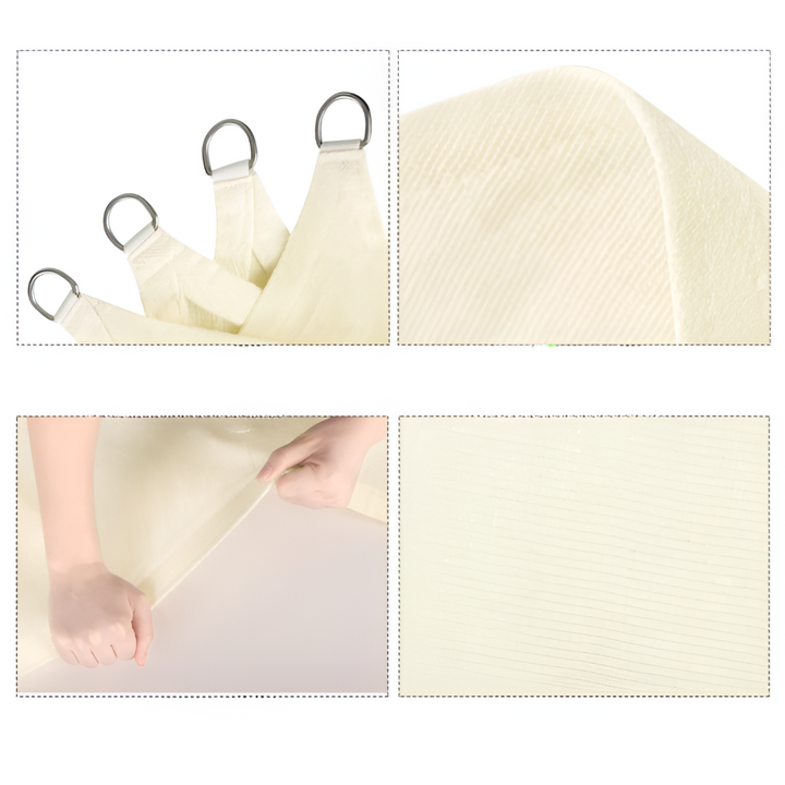 Voile d'ombrage extérieur triangulaire gris, tissu respirant anti-UV 50+ jardin.