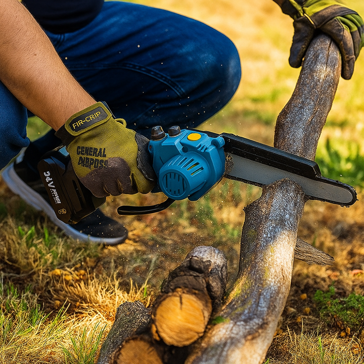 Outil de jardinage : tronçonneuse électrique portable pour l'entretien précis du jardin, coupe branches et petit bois.