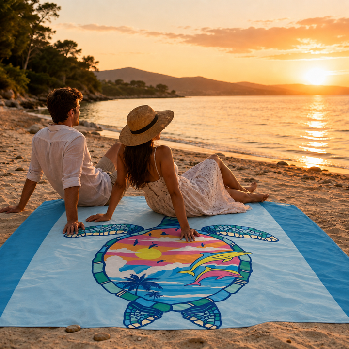 Tapis de plage durable TropiComfort, imperméable, grande taille, parfait pour toutes vos aventures en extérieur.