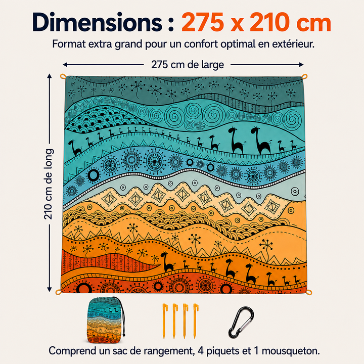Tapis de plage XL TropiComfort, bleu, durable et imperméable, pour un confort garanti en extérieur.