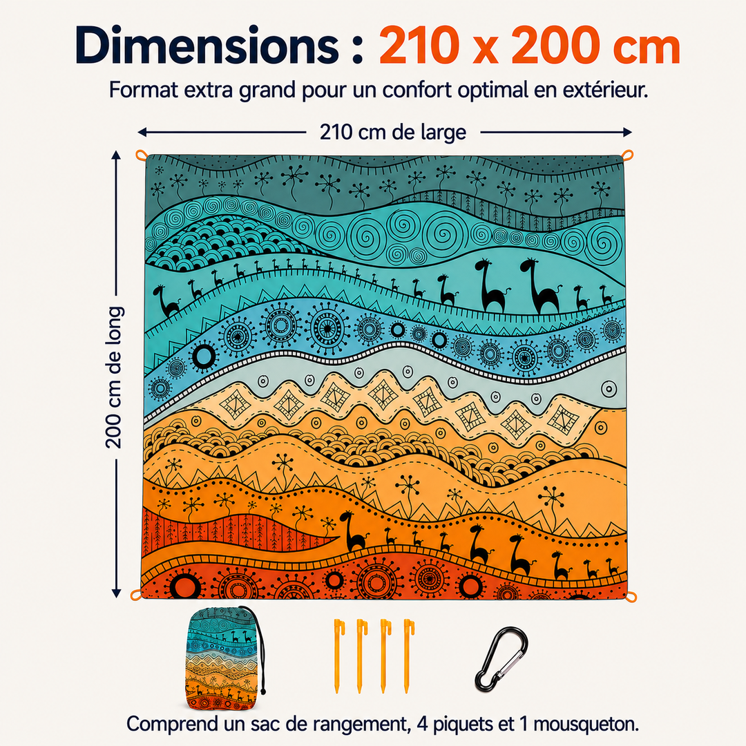 Tapis de voyage TropiComfort, spacieux et léger, résistant au sable pour la plage et le camping.