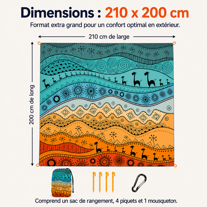 Tapis de voyage TropiComfort, spacieux et léger, résistant au sable pour la plage et le camping.