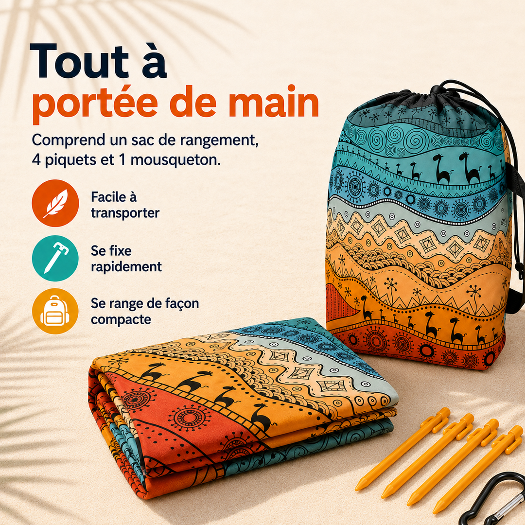 Tapis TropiComfort grande taille pour plage et extérieur, bleu, imperméable et facile à nettoyer.