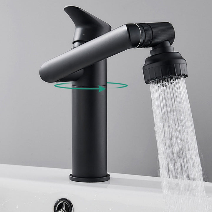 Robinet mitigeur noir pivotant 360° en acier inoxydable pour évier de cuisine ou lavabo de salle de bain.