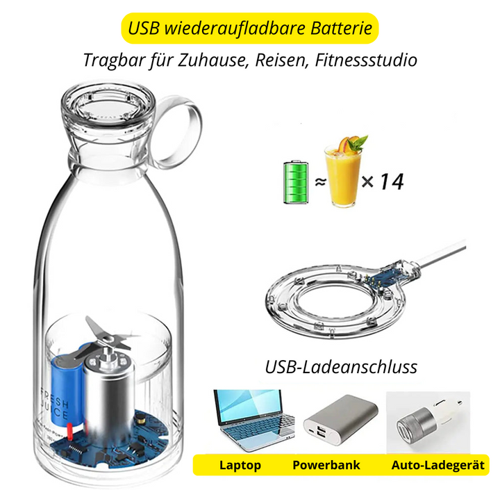 Mixeur portable rose, rechargeable, pour des smoothies maison et jus frais. Facile à emporter.