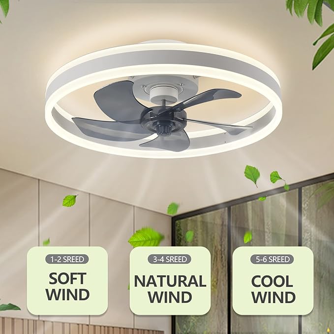 Luminaire plafond avec ventilateur silencieux et puissant, lumière LED dimmable, idéal pour économie d'énergie.