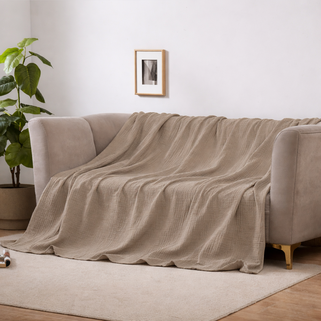 Couverture d'été beige clair Cloudsoft en coton, légèreté et confort quotidien chic.