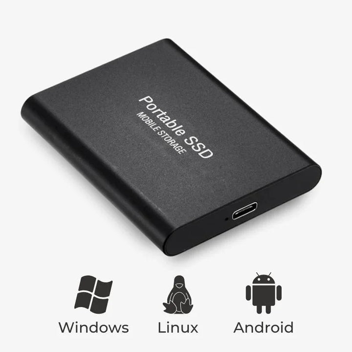 SSD externe ByteX élégant avec USB-C, stockage rapide et moderne pour fichiers, photos et vidéos.