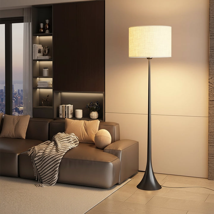 Lampe sur pied design moderne pour salon ou chambre, offrant un éclairage d'appoint LED et une ambiance douce.