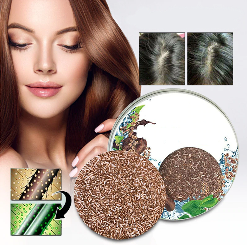 Shampooing naturel bio assombrissant, revitalise les cheveux et réduit visiblement les gris. Soin capillaire.