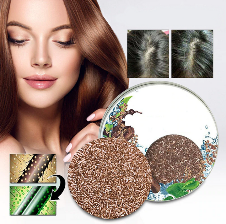 Shampooing naturel bio assombrissant, revitalise les cheveux et réduit visiblement les gris. Soin capillaire.
