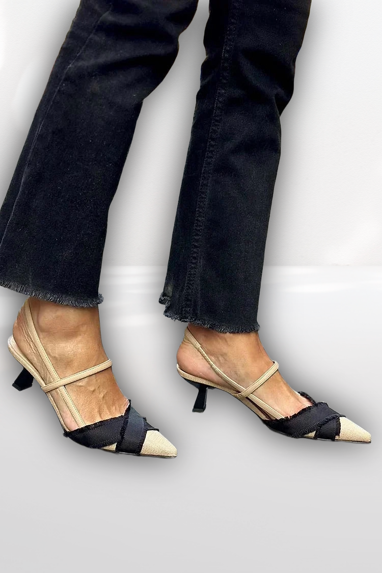 Escarpins slingback modernes pour femmes, bout pointu. Talons bas et confortables, parfaits pour un look chic et élégant.