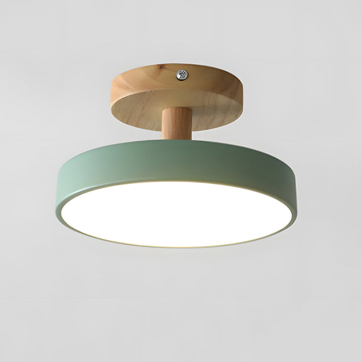 Plafonnier scandinave bois et pastel LED. Éclairage doux chambre.