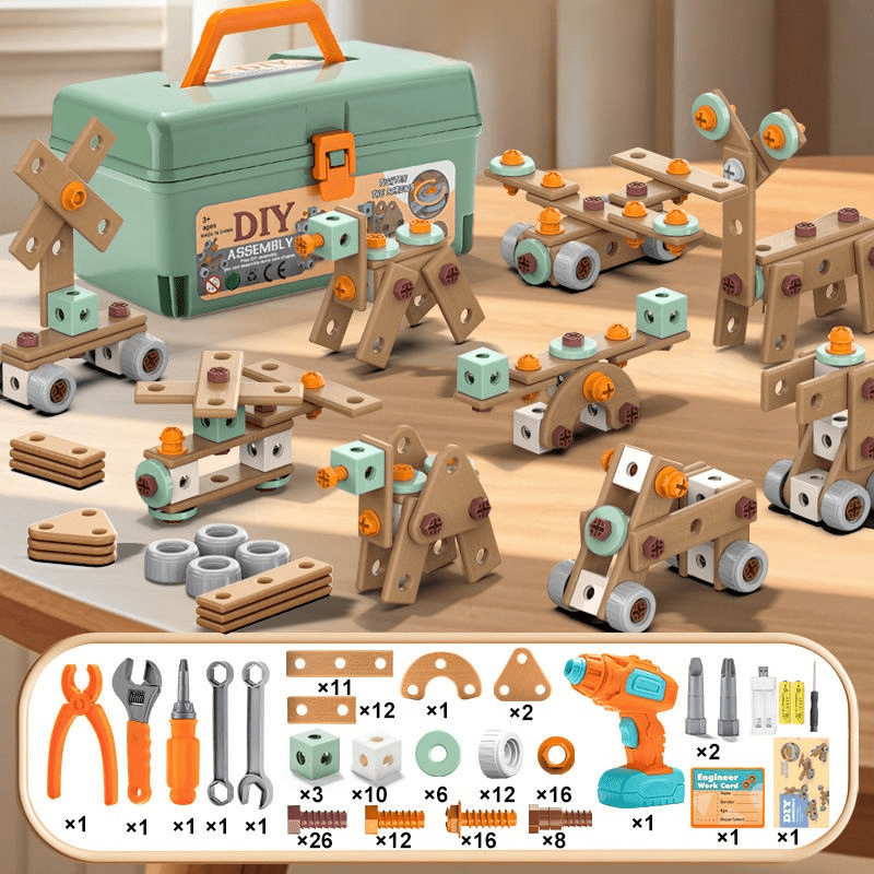 Kit d'outils de construction en plastique ABS pour enfants. Jouet d'apprentissage, stimule l'imagination.