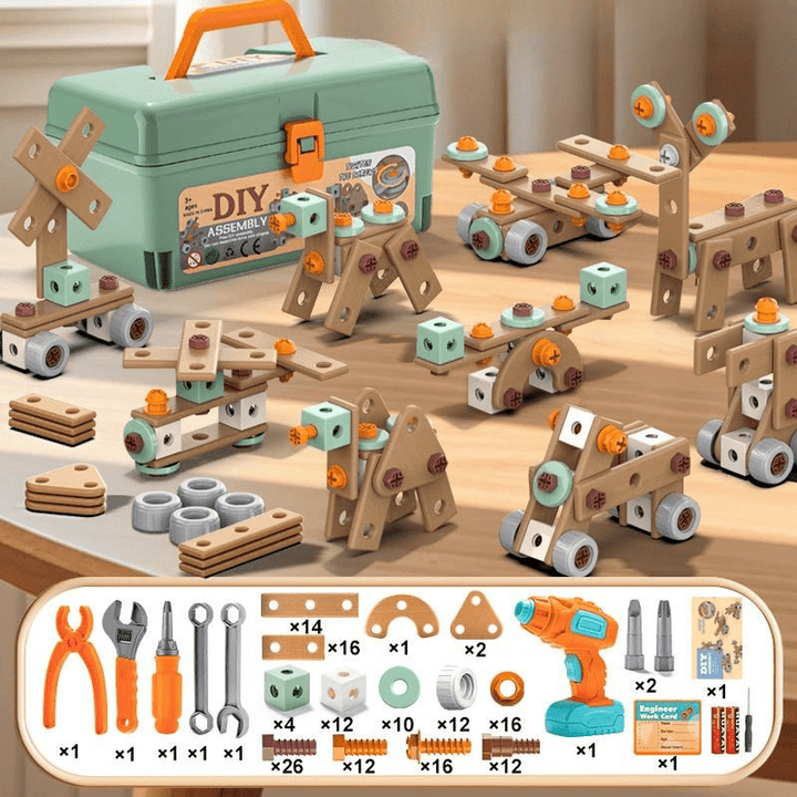 Jeu de rôle avec kit d'outils de construction pour enfants. Jouet créatif et éducatif en plastique ABS.