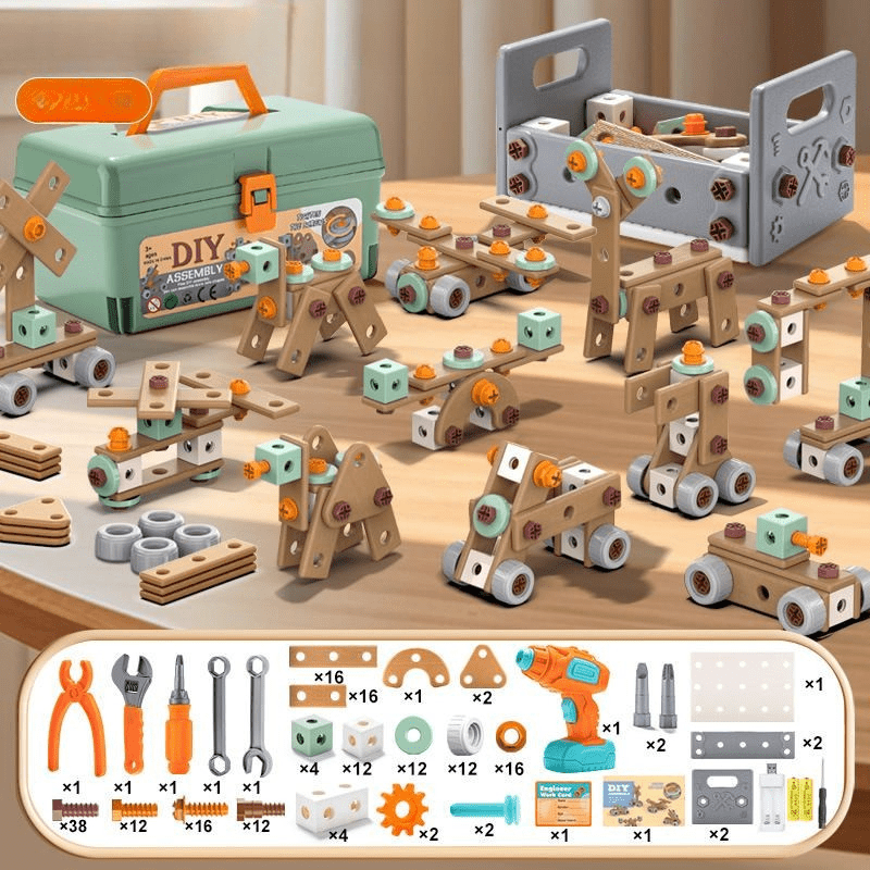 Kit d'outils de construction, un cadeau parfait pour enfants. Jouet d'apprentissage qui stimule la créativité.