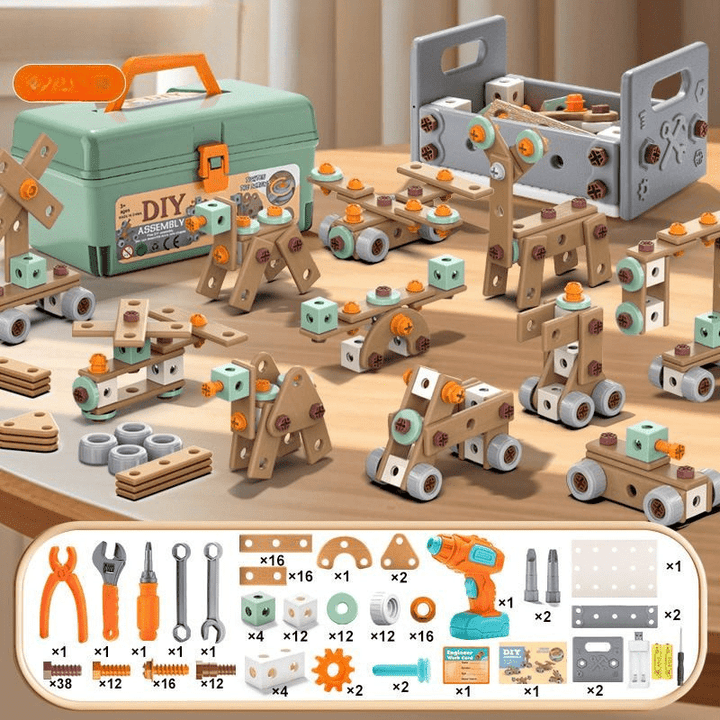 Kit d'outils de construction, un cadeau parfait pour enfants. Jouet d'apprentissage qui stimule la créativité.