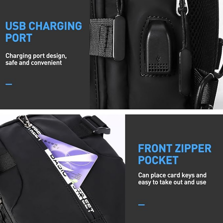 Intérieur spacieux d'un sac à dos sling compact, montrant sa capacité pour les essentiels quotidiens.