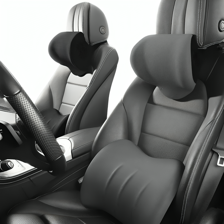 Coussin orthopédique voiture noir, soutien lombaire ergonomique pour conducteur.