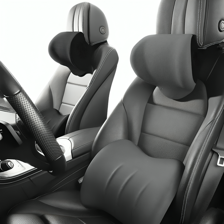 Coussin orthopédique voiture noir, soutien lombaire ergonomique pour conducteur.