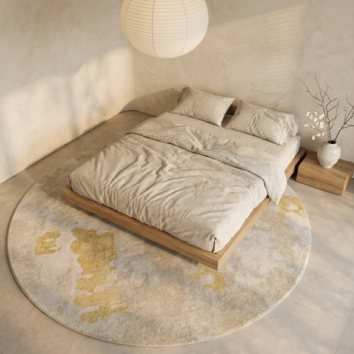 Tapis de chambre rond et moelleux en peluche, épais, pour un confort optimal et chic.