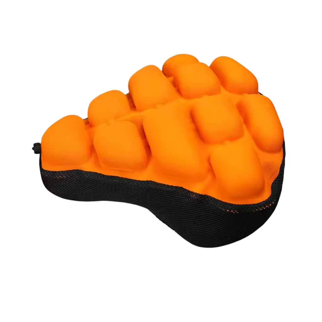 Accessoire cyclisme LuxRide: coussin de selle gonflable bleu respirant, anti-choc. Confort pour trajets longs.