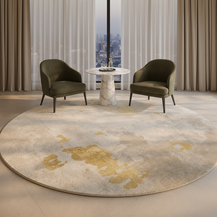 Tapis rond italien en peluche, décoration salon moderne, doux, confortable et luxueux.