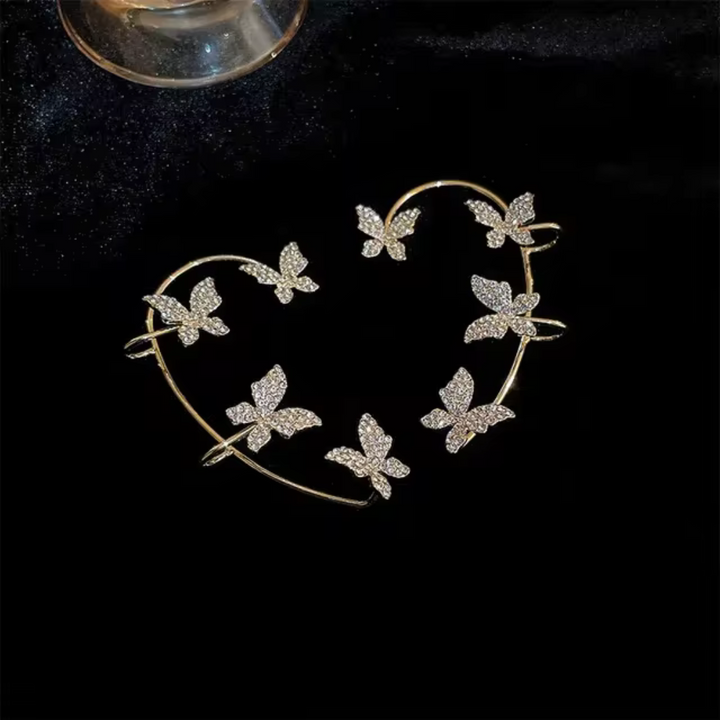 Paire de boucles d'oreilles papillon à clip en argent et zircon, pour femme, design élégant sans perçage.