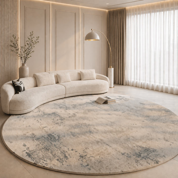 Tapis rond en peluche de luxe pour salon, style italien, doux et moelleux pour décoration maison.