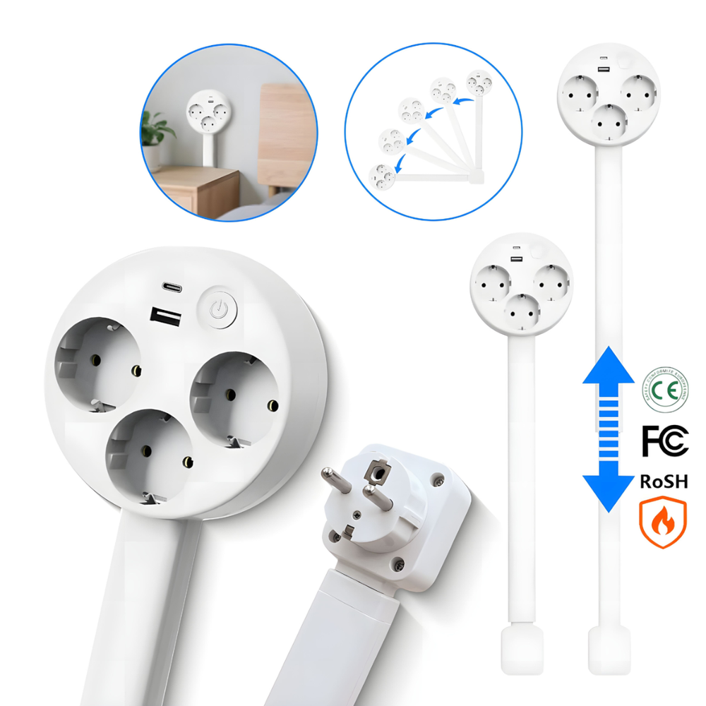 Rallonge multiprise intelligente design pour salon, compacte et élégante, parfaite pour la maison moderne.