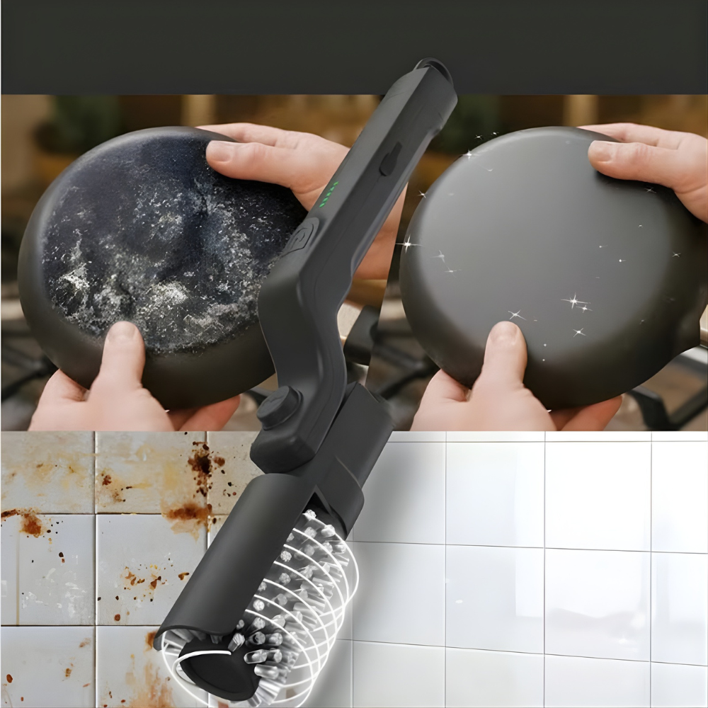 Vue détaillée de la brosse de nettoyage électrique sans fil BBQ avec son rouleau rotatif puissant.