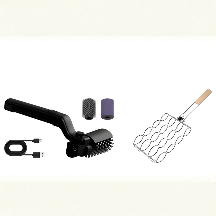 Brosse nettoyage BBQ électrique pour un grill impeccable, rouleau rotatif pour désincruster les résidus.