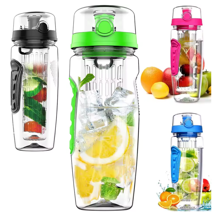 Bouteille infuseur de fruits AquaLuxe 1000ml, BPA gratuit pour eau aromatisée saine et écologique.
