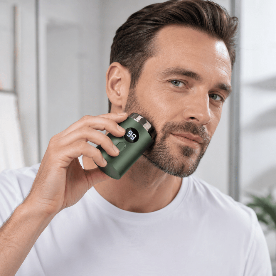 Rasoir électrique homme de précision, mini et portable pour un rasage à sec rapide et net.