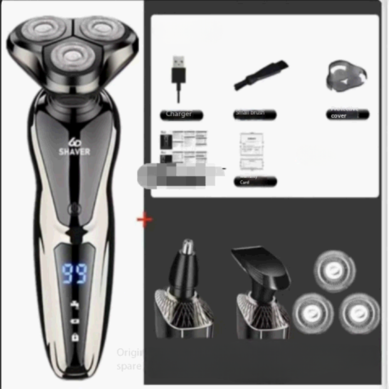 Rasoir électrique ergonomique pour homme, rechargeable. Permet un rasage rapide et efficace, humide ou à sec.