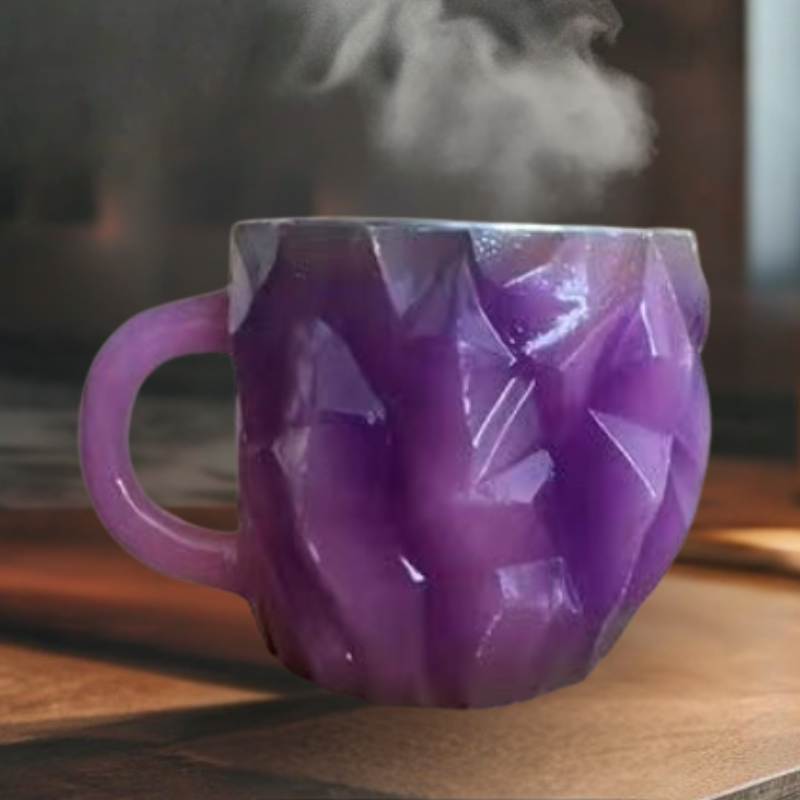 Mug robuste en pierre naturelle, micro-ondable et isolant, parfait pour usage quotidien.