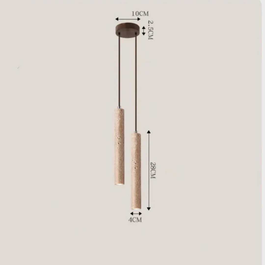Lumière chaude et naturelle: lustre LED en travertin style Wabi-Sabi, parfait pour ambiance zen. Décor intérieur.