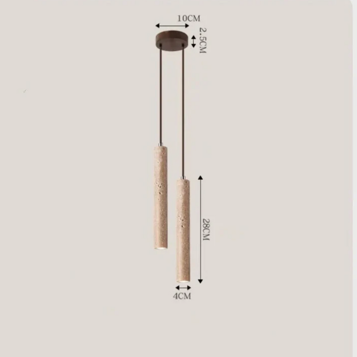 Lumière chaude et naturelle: lustre LED en travertin style Wabi-Sabi, parfait pour ambiance zen. Décor intérieur.